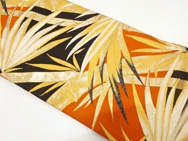 JAPANESEKIMONO / ANTIQUE BAMBOO LEAF PATTERN WOVEN NAGOYA OBI (WEARABL